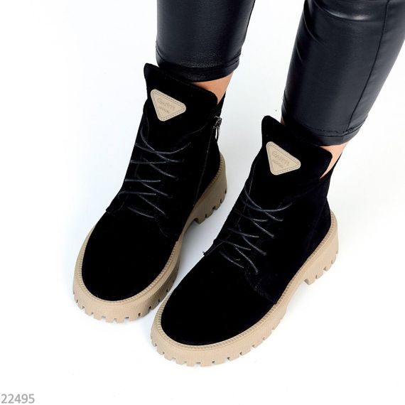 Круті чорні черевики повсякденні натуральна замша на бежевій підошві | Зображення 6