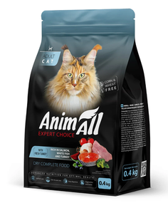AnimAll Повнораціонний сухий корм для котів з лососем, білою рибою та свіжою індичкою, 400 г.