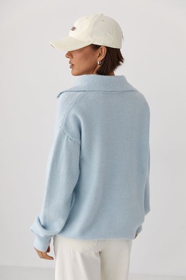 В'язаний однотонний светр із блискавкою - блакитний цвет, ONE SIZE (є розміри) | Зображення 1