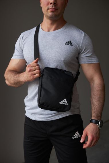 Комплект чоловічий Adidas: футболка сіра + шорти чорні + барсетка чорна (9978091663) | Зображення 3