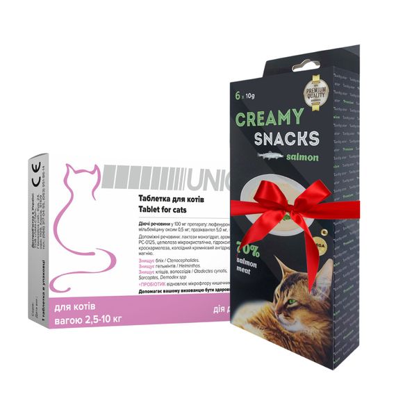 Таблетка Unicum 4 в 1 (від бліх, кліщів, гільмінтів, з пробіотіком) для котів 2,5-10 кг