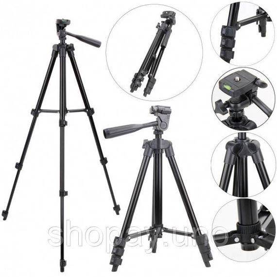 Штатив металлический универсальный для телефона и фотоаппарата Tripod 3110 PRO портативный трипод 0,35-1.02м высота. Цвет: черный | Зображення 4