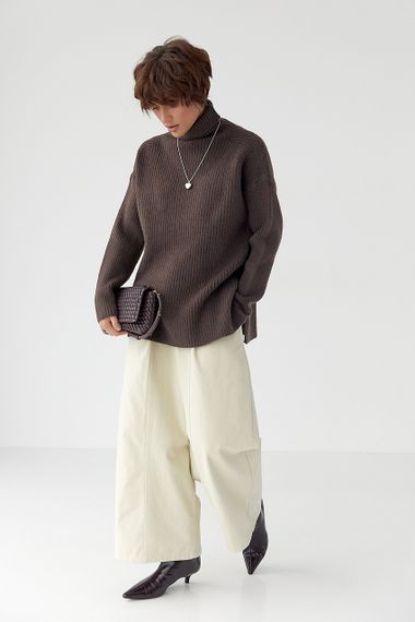 В'язана туніка в рубчик із високою горловиною - коричневий цвет, ONE SIZE (є розміри) | Зображення 2