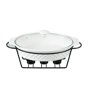 Марміт овальний 2,3л 37,5см кераміка скляна кришка + метал.підставка MR-11559-74 Maestro