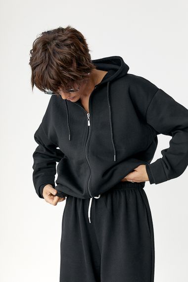 Утеплене худі на блискавці - чорний цвет, L (є розміри) | Зображення 4