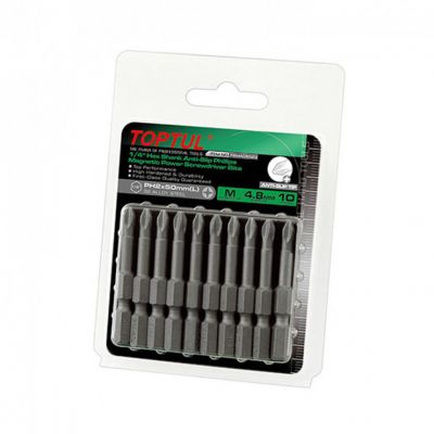 Набор бит Toptul для шуруповертов магнитных 10шт 1/4&quot; 50мм PH2 Anti-Slip (FSMA0802G)
