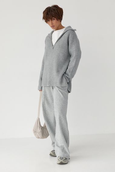 В'язаний светр із високою горловиною на блискавці - сірий цвет, ONE SIZE (є розміри) | Зображення 2