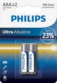 Philips Батарейка Ultra Alkaline лужна AAA блістер, 2 шт (LR03E2B/10)