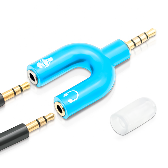 Разветвитель для наушников и микрофона Addap AJA-03, 3,5 мм Jack 3-pin на 4-pin | Аудиоадаптер, сплиттер, голубой | Зображення 2