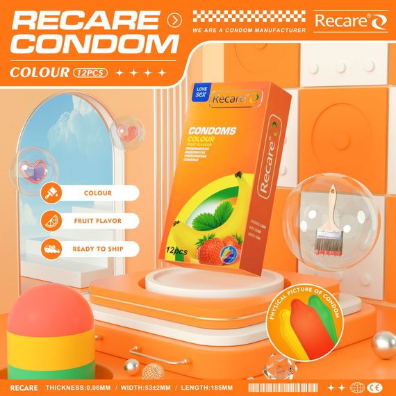Презервативи Recare Color Fruit Flavour Condoms 12 шт, аромати: м'ята, банан, полуниця | Зображення 4