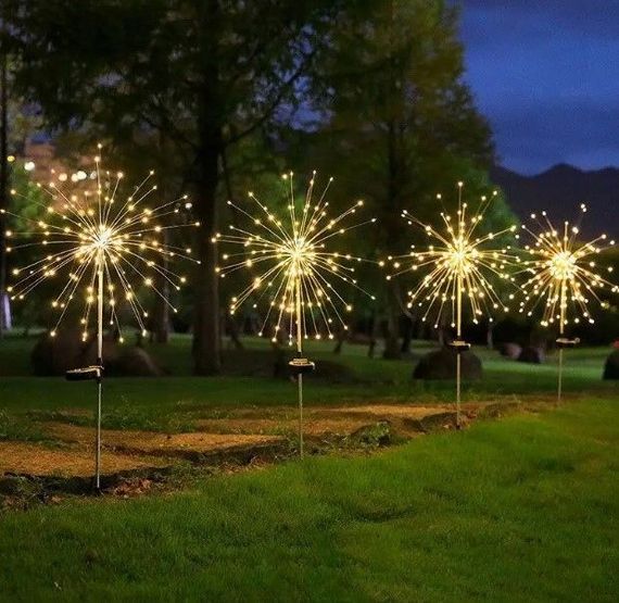 Фонарь садовый Фейерверк газонный на солнечной батарее, 60 led, 8 режимов (2 шт в комплекте) | Зображення 4