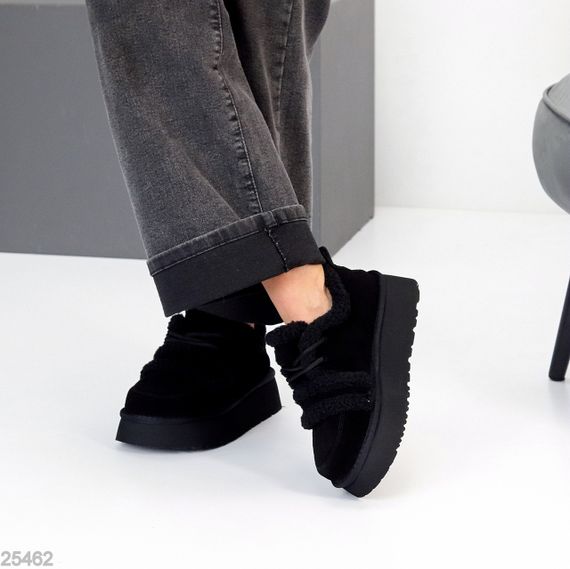 Трендовые теплые замшевые черные кроссовки-угги на липучке | Зображення 4