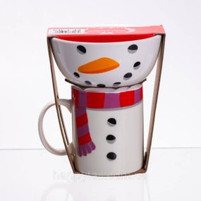 Набор фарфоровая чашка с пиалой Snowman 350 (мл) чашка на подарок новогодняя для чая и кофе CR-1-49