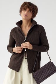 Кардиган в рубчик на блискавці - темно-коричневий цвет, ONE SIZE (є розміри)