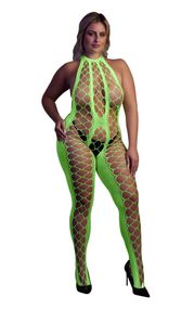 Бодістокінг - Ouch! Bodystocking With Halterneck Green, XL/4XL