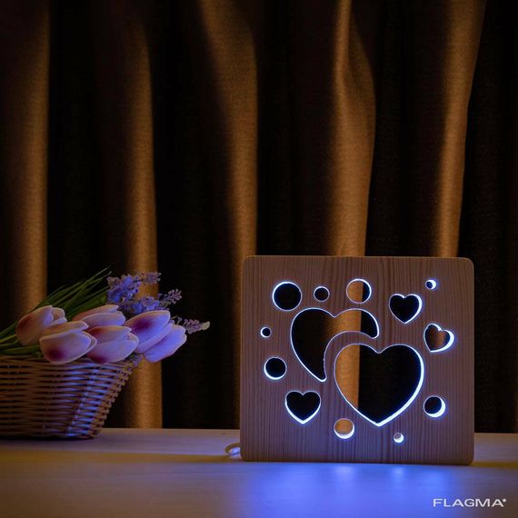 Светильник ночник ArtEco Light из дерева LED "Сердечки" с пультом и регулировкой цвета... | Зображення 9