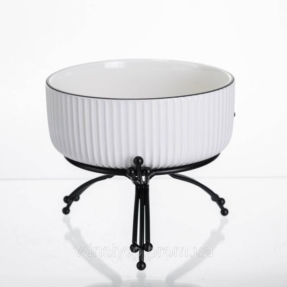 Салатник фарфоровый на металлической подставке Ø16 (см) тарелка для салата салатница Черный LB-1568B | Зображення 1