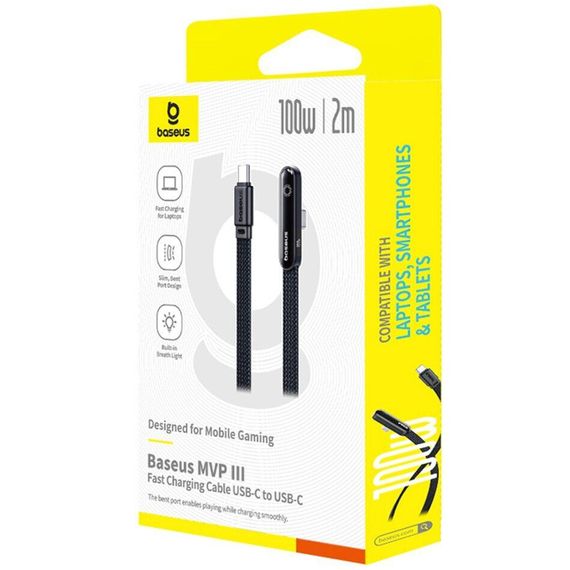 Дата кабель Baseus MVP 3 side plug and stand Type-C to Type-C 100W (2m) (P10382500121) Cosmic Black | Зображення 3
