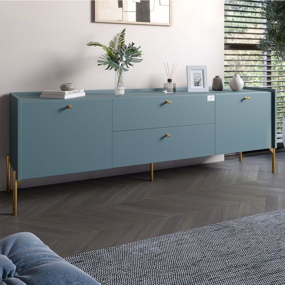 Тумба під телевізор з шухлядами LION Wood з золотими ніжками 180х50х40 см Граніт сірий (LION-043111)