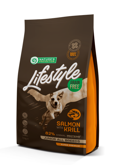 Корм Nature's Protection Lifestyle Grain Free Salmon with Krill Junior All Breeds сухий з лососем для цуценят 1.5 кг