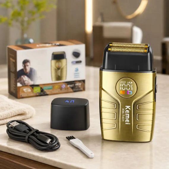 Електрична бритва для чоловіків, від USB, 1400 мА·год, Kemei T401, Золотиста / Чоловіча електробритва акумуляторна/ Шейвер | Зображення 7