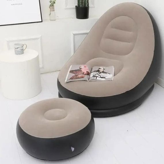 Надувное кресло с пуфом для отдыха AIR SOFA велюровое GQ-63 | Зображення 7