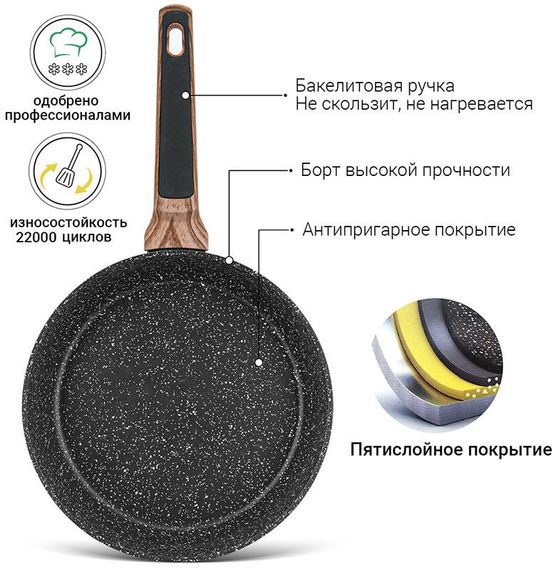 Сковорода глибока Fissman Diamond Grey Ø24см з 5-шаровим антипригарним покриттям, чорний | Зображення 3