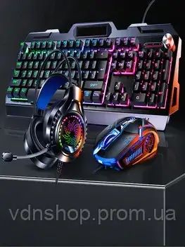 Ігровий комплект клавіатура та миша навушники килимок 4в1 Linmoni TF-400 Kit з RGB підсвічуванням для геймерів