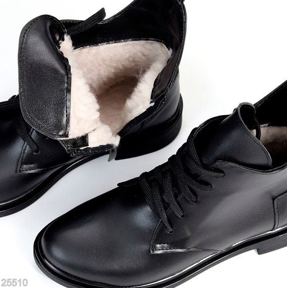 Дизайнерські зимові шкіряні низькі чорні черевики асиметричний дизайн | Зображення 8