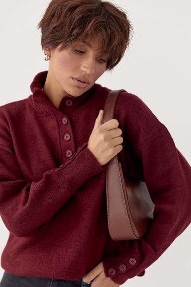 В'язаний светр з ґудзиками на горловині - бордо цвет, ONE SIZE (є розміри) | Зображення 4