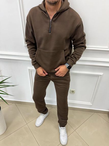 Теплий чоловічий спортивний костюм на флісі худі на блискавці і штани колір коричневий розмір L (52-54) adl1003