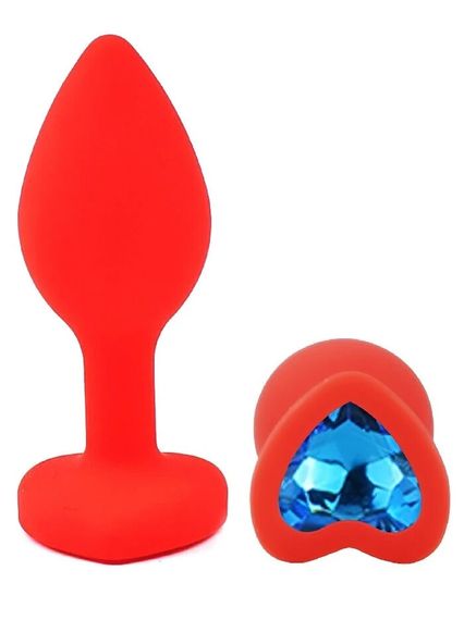 Анальна пробка EGZO Silicone Red Heart Plug S, червона, із синім серцем Sex Aura | Зображення 1