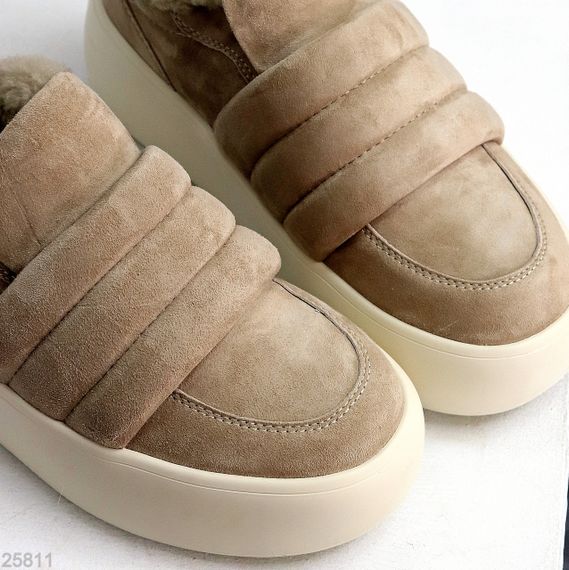 М'які замшеві бежеві автоледі на хутрі на платформі | Зображення 5