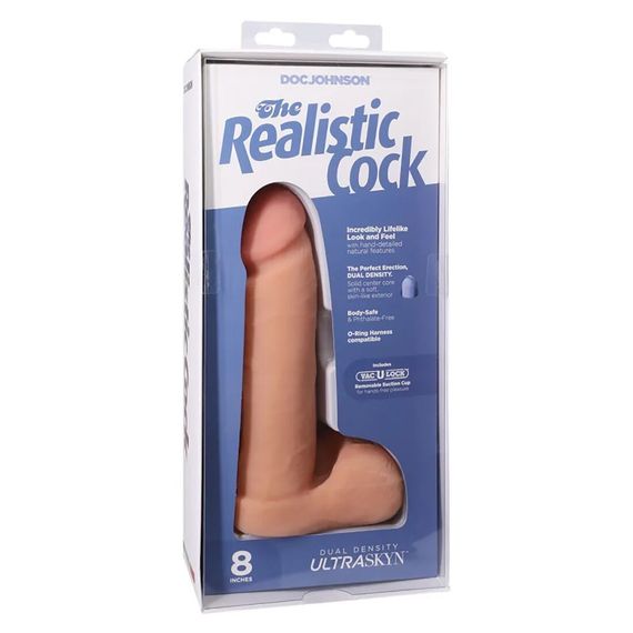 Фалоімітатор Doc Johnson The Realistic Cock 8 inch White - ULTRASKYN, Vack-U-Lock, діаметр 5,1 см | Зображення 2