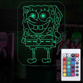 Акриловий світильник-нічник з пультом 16 кольорів Губка Боб tty-n000033