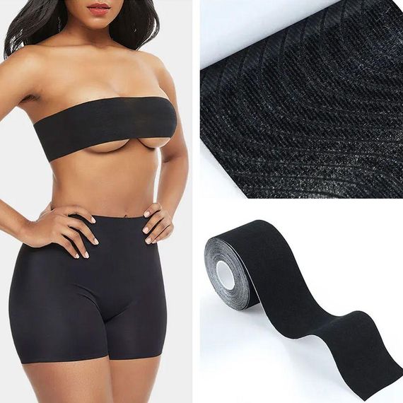 Кинезио тейп для поддержки груди (6,8м×5см), 1 рулон, Boob Tape, Черный / Лента для тейпирования груди | Зображення 1