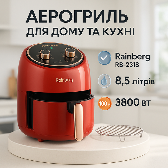 Аерогриль-фритюрниця з сенсорним управлінням Rainberg RB-2318 3800Вт 8.5л, Мультипіч з функцією гриля KI-23