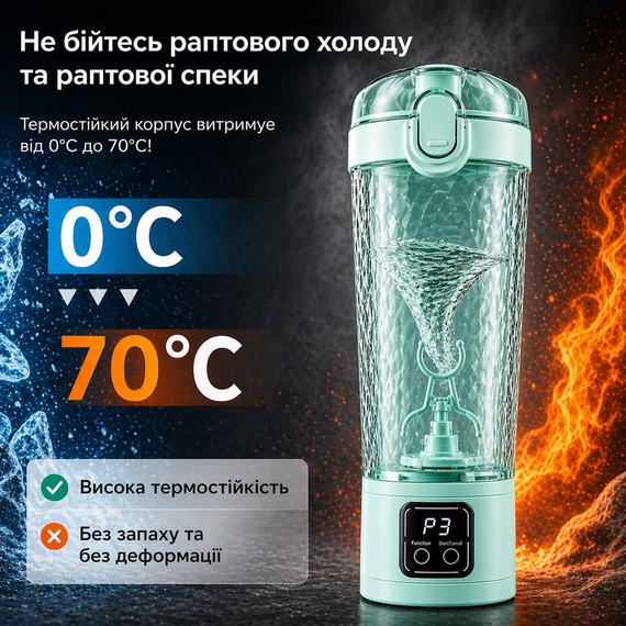 Электрический шейкер для протеина 700 мл с USB зарядкой и LED-дисплеем — Автоматический миксер для спортивного питания.  Зеленый | Зображення 2