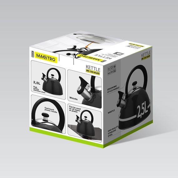 Чайник со свистком Maestro MR-1302-BLACK, 2,5 л, из нержавеющей стали, для всех типов плит | Зображення 6