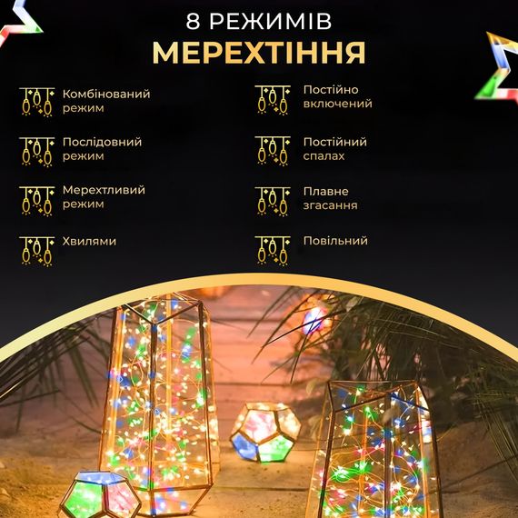 Гірлянда роса на пульті 100 метрів на 1000 led світлодіодів крапля на зеленому дроті мультиколор | Зображення 4