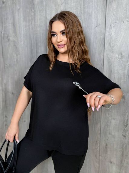 Женский летний костюм футболка и укороченные штаны большие размеры и батал KF090 цвет черный, размер 56/60 | Зображення 4