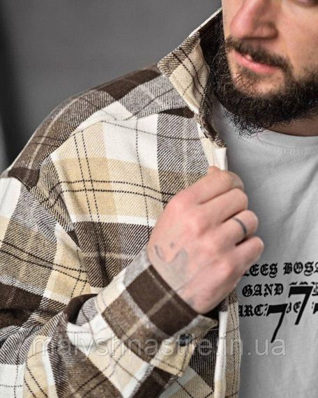 Мужская рубашка в клетку беж  ДЛ6440 | Зображення 7