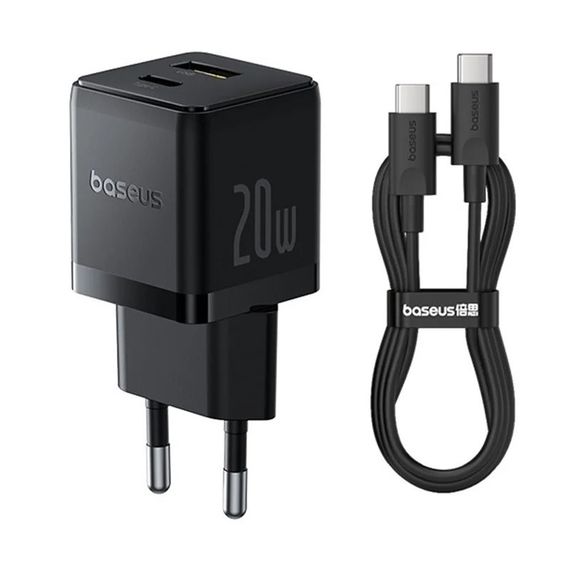 СЗУ Baseus Palm Fast Charger 20W (1USB-A/1C) + кабель Type-C to Type-C (P10111608) Cluster Black