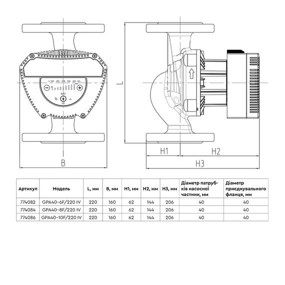 Циркуляційний насос Aquatica GPA40-8F/220 IV енергозберігаючий, 8-130Вт Hmax 8м Qmax 133л/хв DN40 (774084) | Зображення 2