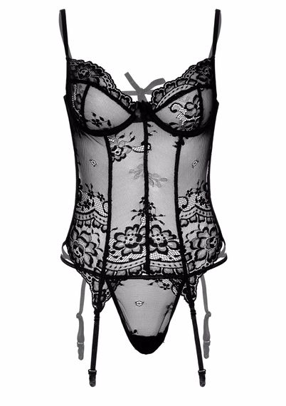 Корсет напівпрозорий Daring Intimates, зі стрінгами, чорний, S/M | Зображення 4