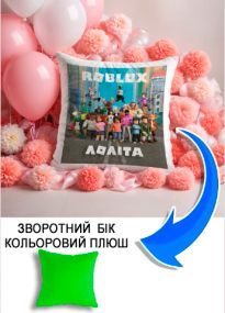 Подушка плюшева Мерч Крафт Дизайн з принтом roblox 2 імя Лолiта салатовий плюш квадратна 33х33 см
