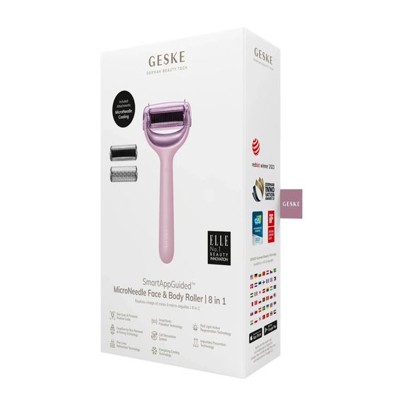Электронный роллер для лица и тела с микроиглами GESKE MicroNeedle Face&Body Roller 8в1 gray, Розовый | Зображення 7