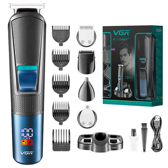 Набір для стрижки VGR 10 в 1 V-108, 10 насадок, LED дисплей