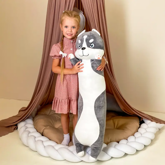М'яка іграшка Хаскі 90 см, батон дитячий довгий плюшевий собака Хаскі | Зображення 2