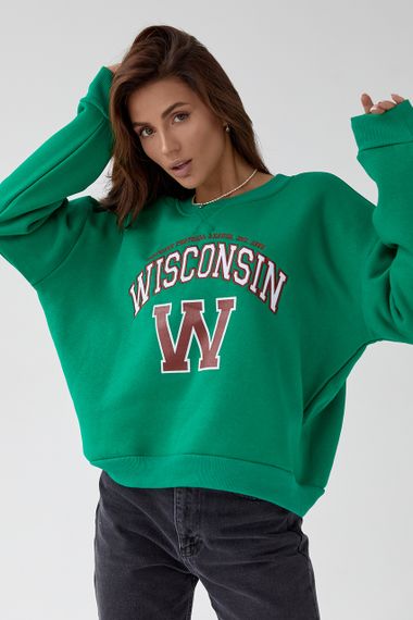 Женский свитшот на флисе с надписью Wisconsin - зеленый цвет, M (есть размеры) | Зображення 4